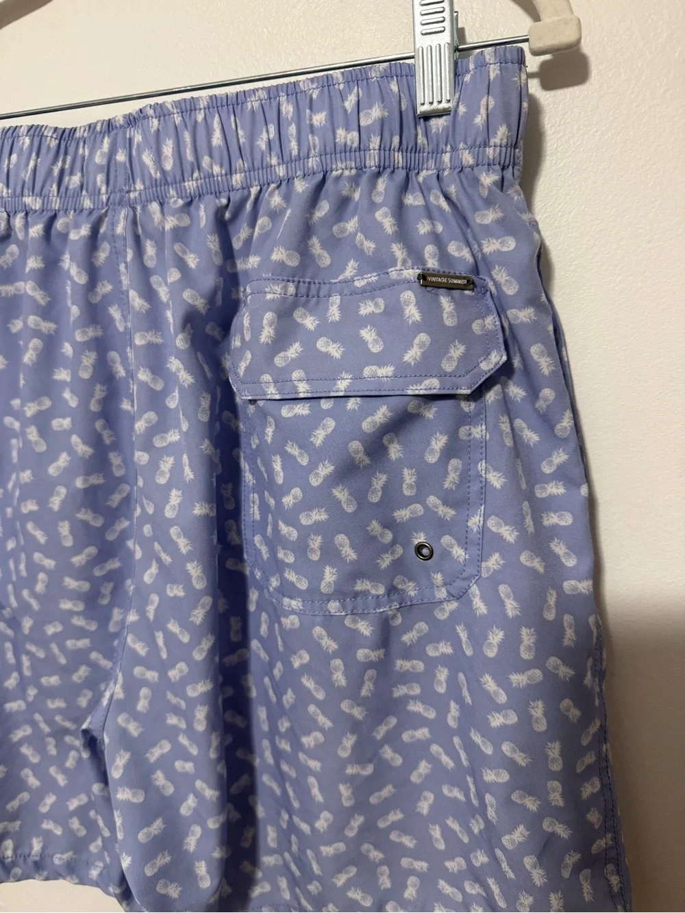 Men's Light Periwinkle Printed Swim Trunks with Drawstring